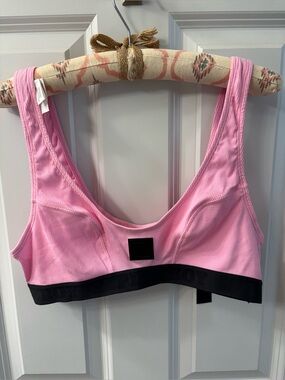New! PLAYBOY Pink Ribbed Sports Bralette with Black Elastic Band